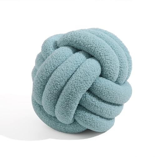 BSOMAM Almohada de bola anudada, almohada de bola anudada, ultra suave, decorativa, tejida a mano, cojín de terciopelo de cordero, cojín de nudo, almohada de sofá para dormitorio (azul claro)