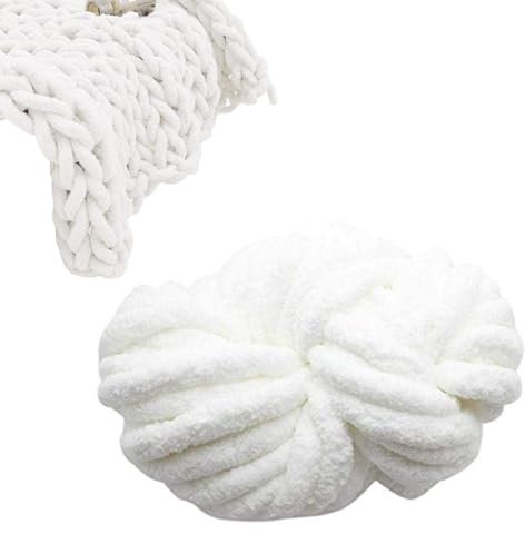 QKNTKF Chenille-Garn, Grobes Garn zum Stricken, DIY dicke Wolle für Teppiche, Decken, Mützen, Schals, 18 m (weiß)