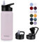 MURBONE Edelstahl Trinkflasche 500ml (+2 Deckel)-mit Strohhalm,BPA frei,Thermosflasche Auslaufsicher,Kohlensäure Geeignet,Thermoskanne Vakuum Doppelwandisolierung für Sport, Reisen, Camping