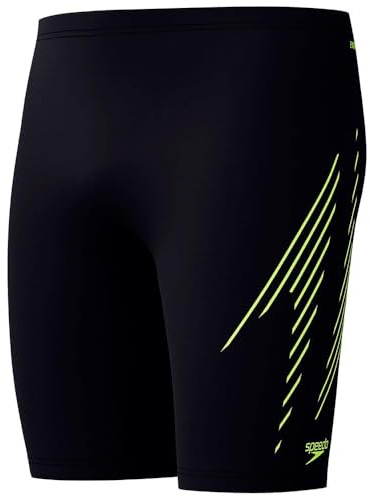 Speedo Hyperboom Placement Jammer, Swim Allenamento, Fitness, Resistente al Cloro Jammer per Uomo, Black e Hyper Yellow, 28