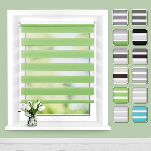 Doppelrollo Klemmfix ohne Bohren, Fensterrollo Innen Klemmrollos für Fenster und Tür B45 x H120cm(Stoffbreite 41cm) Grün, Buseu Duo Rollo ohne Bohren Easyfix Lichtdurchlässig und Verdunkelnd