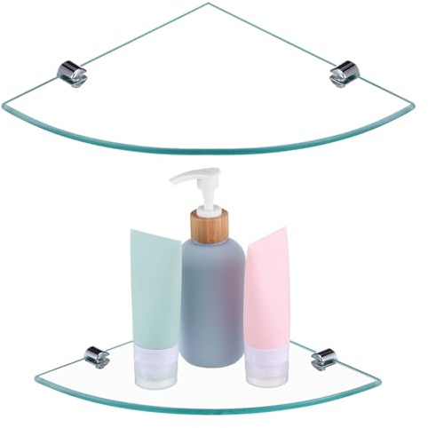 Cabilock 2 unidades de estante esquinero de cristal para baño, 20 x 20 cm, 6 mm, soporte de pared de cristal, montaje en pared, baño, ducha, cuarto de baño