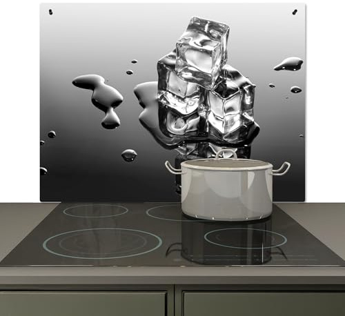 KitchenYeah© Paraschizzi Cucina 77x51 cm Pannello Dietro Piano Cottura Fornelli a Gas Paraspruzzi, Protezione Induzione Ghiaccio - Acqua - Grigio - Nero