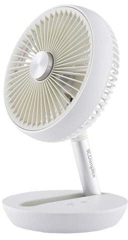 Dimplex Cordless Desk Fan, Whisper Quiet, 15-Hour Run Time, 4 Fan Modes, 4000mAh, DC Motor, Foldable Design for Easy Storage, USB-C, Dust Bag, Carry Strap, Portable for Home & On-The-Go, DXRCFN, White