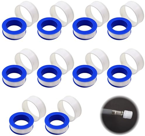 10 Rouleaux Ruban d'Étanchéité Industriel PTFE, 15 mm x 10 m Ruban Teflon pour Plomberie, Etancheite Plomberie et Scotch Etanche, pour Tuyaux Filetés, Ruban Adhesif Etancheite Anti Fuite, Scotch Blanc