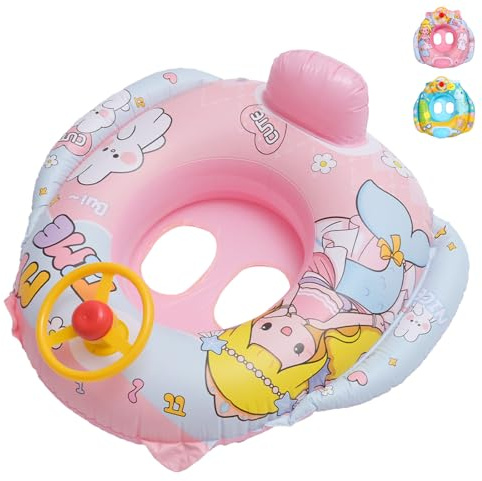 HUANYO Kids Swim Ring with Safety Lock & Anti-Slip Handles - Inflatable Pool Float for Children 2-6 Years, Bright Color Baby Swimming Ring for Beach, Pool, Bathtub, Fun Water Toy Accessories (Pink)