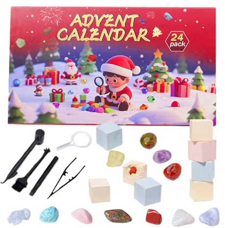 Calendario natalizio con conto alla rovescia – Set di scavi con pietre preziose, 24 interattive, artigianato educativo | per bambini, ragazze