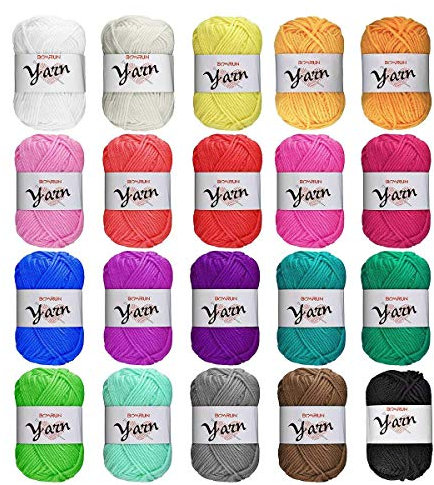 BCMRUN Skeins Bonbons Yarn Assorted Colors 100% Acrylic for Crochet & Knitting Multi Pack Variety Colored Assortmen (20color)
