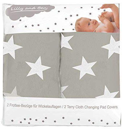 Lilly and Ben® Wickelauflagenbezug 2er Pack I kuscheliger & saugstarker Bezug mit Baumwoll-Oberfläche für Wickelauflage I pflegeleichter Spannbezug aus weichem Frottee