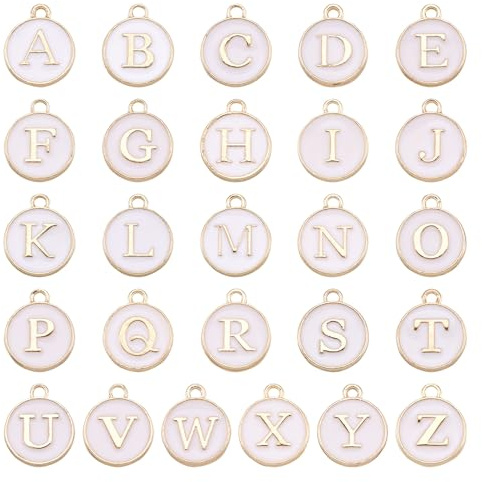 Cheriswely, 26 ciondoli smaltati a forma di lettera A-Z, placcati oro su entrambi i lati, per la creazione di braccialetti e gioielli