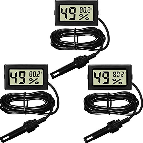 Weewooday Mini Digital Temperature Humidity Meters Gauge with Probe Gauge LCD Fahrenheit Display Thermometer Hygrometer for Incubator Reptile Plant Greenhouse Chicken Coop Garden(Black, 3 Pieces)