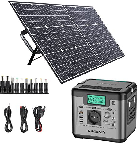 SWAREY S500 PRO Generateur Electrique Portable 500W(1000W Pic) avec 100W Panneau Solaire Portable Kit Solaire avec Batterie 518Wh