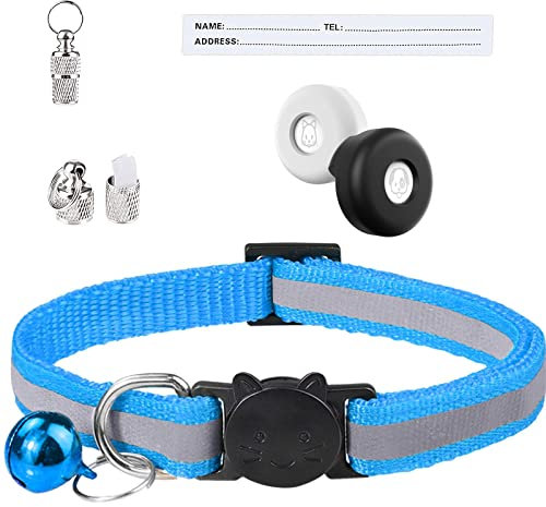 Airtag Katzenhalsband, Airtag Katzenhalsband mit Glocke und sicherheitsverschluss,Verstellbares Reflektierendes Halsband für die Nacht mit AirTag-Halter aus Silikon, kompatibel mit Apple Airtag blau