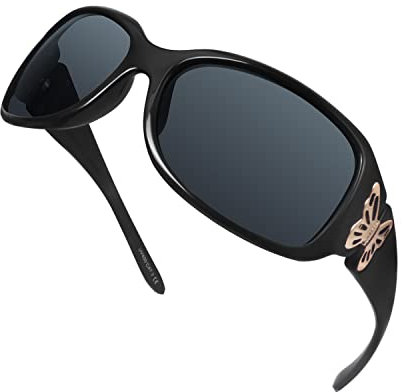 LVIOE Sonnenbrille Damen Groß Polarisiert Schwarz, 80er Klassisch Vintage Sonnenbrille für Frauen mit UV-Schutz