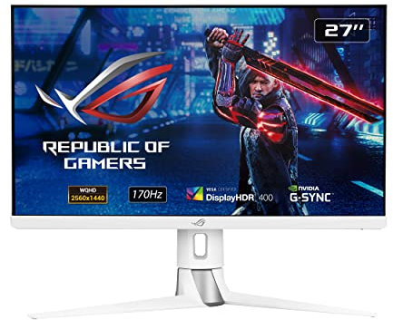 Asus XG27AQ-W ROG Strix Monitor de Gaming, Fast IPS, 27 Pulgadas, WQHD 2560 × 1440, hasta 170 Hz, 1 ms GTG, ELMB Sync, G-Sync Compatible, Display HDR 400