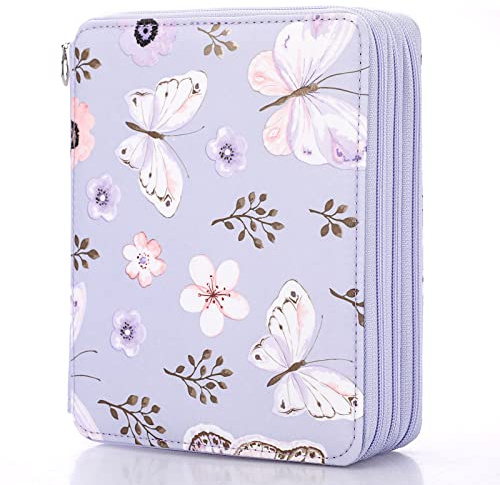 BSTKEY 120 Slots Pencil Wrap Case Colored Pencil Holder, Pencil Pouch Bag Pen Storage Organizer with Zipper for Colored Pencils Stationery (Purple Butterfly)