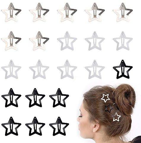 Wisebom Stern Haarspangen 24 Stück - Pentagramm Y2K-Haar-Haarnadeln Metall Rutschfest - Retro Punk BB Haarspangen für Frauen und Mädchen (3 Farben)