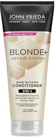 JOHN FRIEDA - Blonde+ Repair System Acondicionador Reparador 250 ml, Paso 2 Tratamiento, Repara y Nutre el Cabello, Crea Nuevos Enlaces Capilares, Fortalece y Evita Roturas, para Cabellos Rubios
