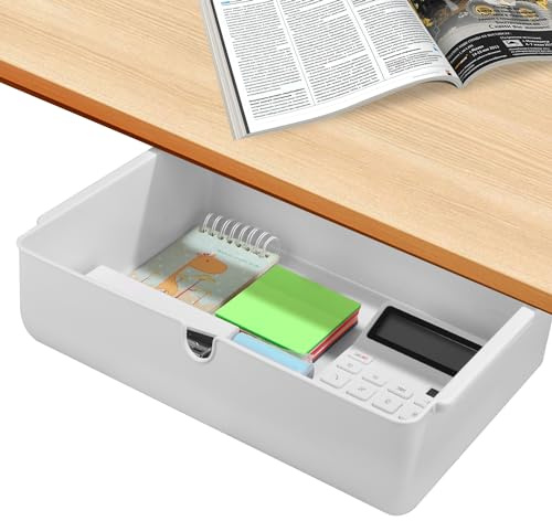 Cotepi Schublade unter Schreibtisch, Versteckte Schubladenbox, Selbstklebende Organizer, Selbstklebende Schublade, Versteckte Schubladenfach, Weiße Schreibtischschublade für Büro, Zuhause, Schule