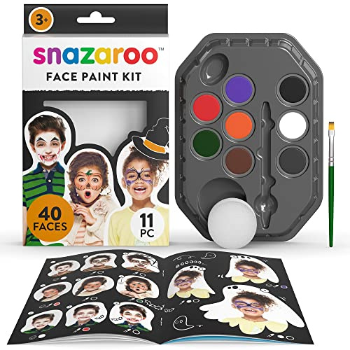 Snazaroo 1180139 Set per il trucco con 8 colori a base d'acqua per viso e corpo con spugna, pennello e istruzioni - Halloween