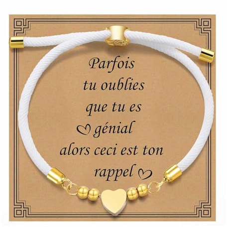 Gamtic Bracelet Amitié Femme Porte Bonheur - Coeur Fait à la Main Bracelet Protection Amulette Bonne Chance Amitié Diplômés Couples Anniversaire Cadeau Noel (Blanc)