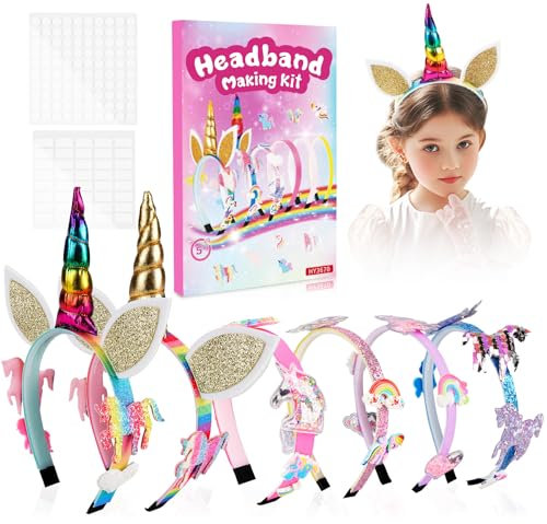 ABSOFINE Haarreifen Mädchen, DIY Einhorn Basteln Mädchen Haarschmuck Bastelset Kinder ab 5 6 7 8 9 10 Jahre, Einzigartig Basteln Geschenke für Mädchen Einschulung Geschenkideen Weihnachtsges