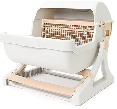 YDIJFLL Pet Semi-Automatic Quick Cleaning Cat Litter Box, Easy To Clean Large Cat Litter Tray, Semi-closed Cat House, Dump Design, Easy To Operate(Color:beige)