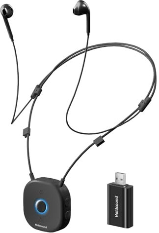 Holdsound Funkkopfhörer Kabellos für TV - Kopfhörer für Fernseher mit USB-Sender (Optisch, 3,5mm), L/R Balance Lautstärkeregelung, Einfache Einrichtung für Senioren, 30 M, 15 Std (Schwarz)