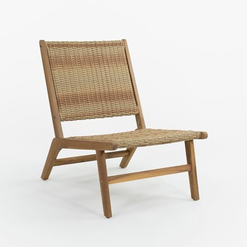 Vaukura Fauteuil en bois d'acacia et osier synthétique Elvia couleur beige