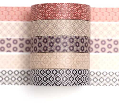 Songdao Washi Tape Set 5 Rollen Textur-Kunst Masking Tape Grundlegende Muster Dekoratives Klebeband für Scrapbooking, Bullet Tagebuch, Planer, Geschenkverpackung (10-Modernes Mosaik)
