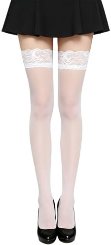 Pryon Stockings for Women,Thigh High Stockings Sexy Lace Top Anti-Skid Long Socks Knee Stocking Womens Sock Naughty Leg Costumes,for Women Adult Nun Halloween Christmas Accessories Cosplay