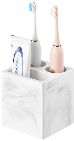 Luxspire Toothbrush Holder, 3 Slots, Marble White | Diatomite, Fast Drying, Toothbrush Holders for Bathroom, Toothbrush and Toothpaste Holder for Countertop