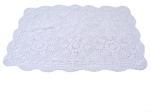 HpLive Napperon en dentelle 40 x 60 cm, napperon en coton de style maison de campagne vintage, couvre-lit décoratif pour table à manger, café, restaurant (blanc)