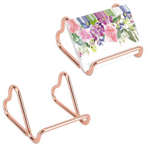 Penitue 2pcs Business Card Display Stand, Metal Heart-Shaped Name Card Holder Stand Small Desktop Phone & Photo Display Organizer for Home Office Reception Wedding Exhibition (Rose Gold)