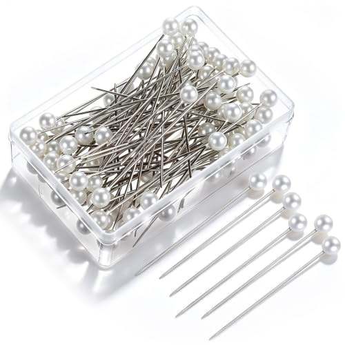 JJUNW 400 stycken pin-nålar, 4 cm vita stift runda huvudnålar nålar sy stift med pärlhuvud runda falska pärlor stift för pyssel sömnad quiltning hantverk bröllop smycken dekoration