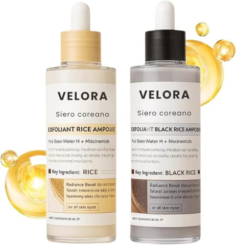 Velora Siero Coreano Esfoliante al Riso, 2026 Estratto Naturale, Ridurre i Pori e Idratare Profondamente per Tutti i Tipi di Pelle, 80ml*2 Pack