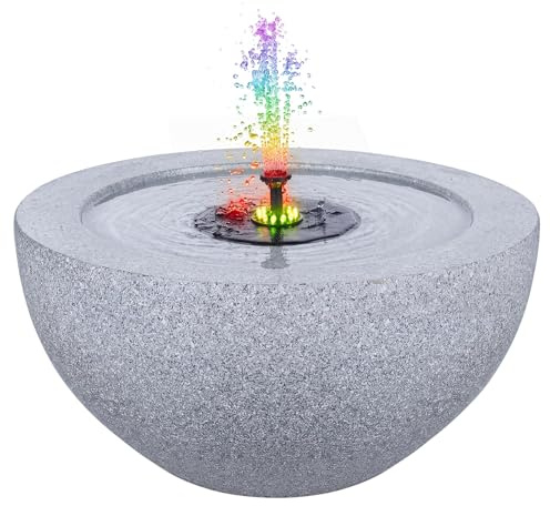COSTWAY Fontana Solare da Giardino, Set di Fontana Solare da Esterno con Vasca Grande, 12 Luci a LED e 4 Ugelli Sostituibili, Fontanella Decorativa in Resina per Terrazze e Cortile, 50 x 50 x 25 cm