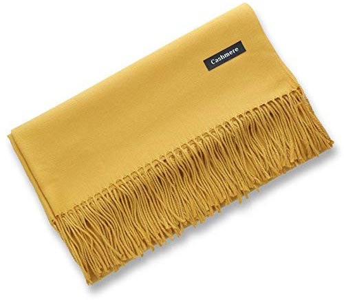 Cashmere Brand large soft Pashmina shawl scarf yellow Ochre mustard