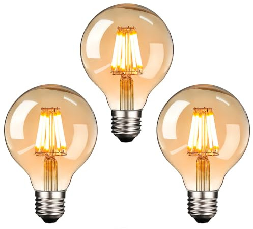 NUODIFAN LED Edison Glühbirne E27, 3 x Retro Glühbirne 8W Dimmbar Vintage Stil LED Filament Birne Lampe Amber Glas (800 Lumens, 2700K) Warmweiß