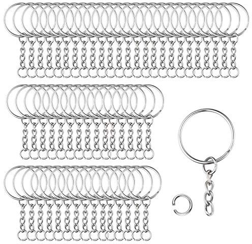 100 Stück 25mm Schlüsselring mit Kette Schlüsselanhänger mit Spaltringe für Schlüssel Handwerk DIY, Schmuckherstellung, Rostfreies Metall (Silber)
