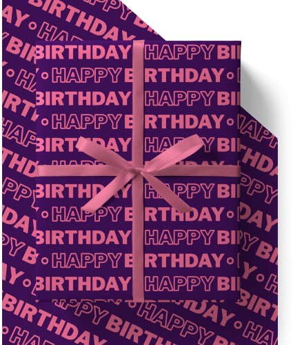 4 x Birthday Wrapping Paper for Women - HUGE 43% BIGGER [84cm x 60cm] Premium Eco Pink & Purple Gift Wrap for Her, Girls, Mum, Wife, Sister or Friend (4 Sheets & 4 Tags)