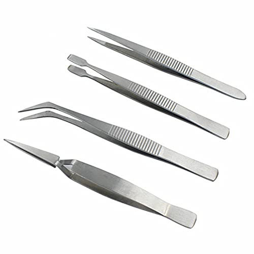 4PCS Precision Tweezer Set, Upgraded Anti-Static Stainless Steel Curved Tweezers for Electronics, Lab Work, Jewellery Making, Crafts, Soldering, etc 4pcs
