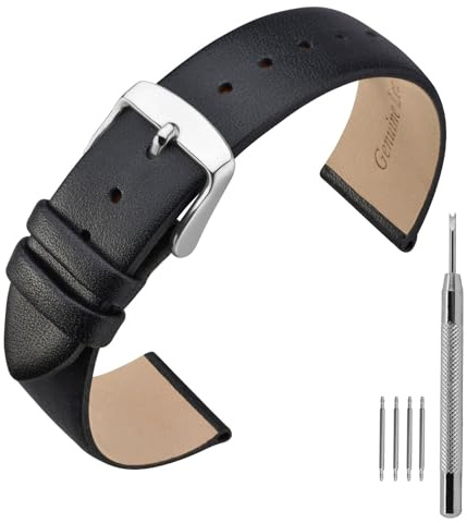 ANNEFIT Bracelets de Montre 18mm avec Boucle Argent, Compatible avec Les Montres Intelligentes et Traditionnelles (Noir)