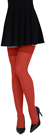 Looksy Bas sans maintien pour femme opaques autoportants 60 den bande élastique à adhésif taille plus grande mi-cuisse S-3XL, rouge, XS-S
