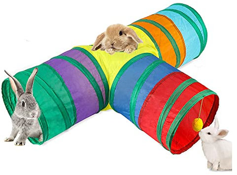 Qeunrtiy HäSchen & RöHren Zusammenklappbares 3 Wege HäSchen Versteck Kleintier AktivitäTstunnel Spielzeug für Zwergkaninchen HäSchen KäTzchen