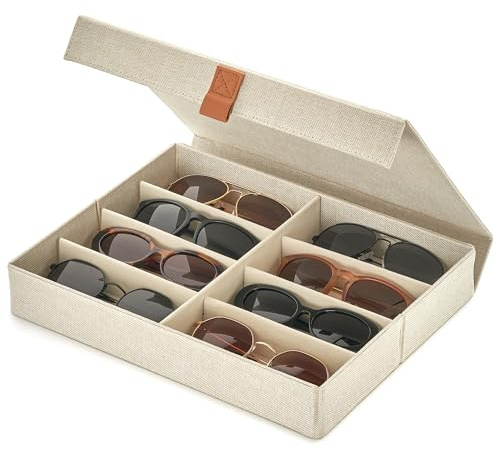 Hermoso organizador de almacenamiento para gafas de sol para 8 pares, elegante estuche/soporte, Marfil, X-Large