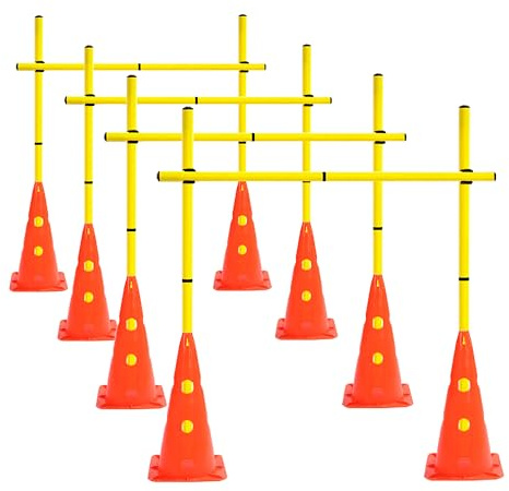 ASENVER Speed Agility Hurdles Cone Set Detachable Agility Training Poles Set 8 Training Cones and 12 Agility Poles