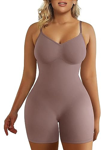 SHAPERX Shapewear für Damen Figurformender Body Shaper Bauchweg Formende Bodys Abnehmen Shaping Bodysuit, UK-SZ5218-Umber-S/M
