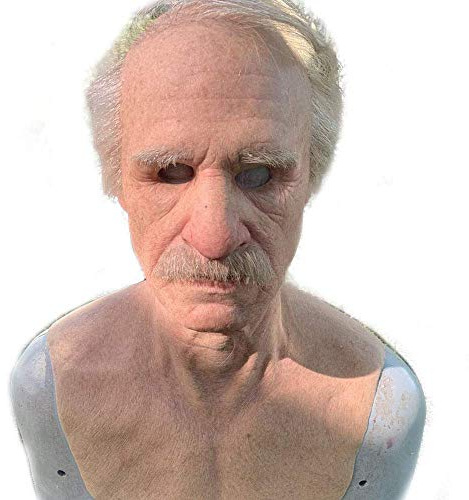 Maschera da uomo anziano Lattice spaventoso Maschera umana a testa piena Cosplay Halloween realistica per adulti costume divertente (A)