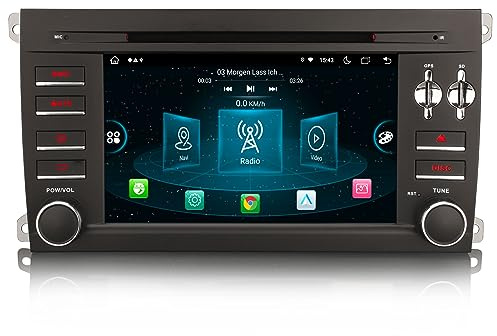 Erisin 8-Core 7 Android 14 Coche Estéreo de Automóvil GPS Reproductor De DVD para Porsche Cayenne Soporte Pantalla táctil Inalámbrico CarPlay Android Auto Bluetooth WiFi 4G RDS TPMS 4GB RAM+64GB ROM